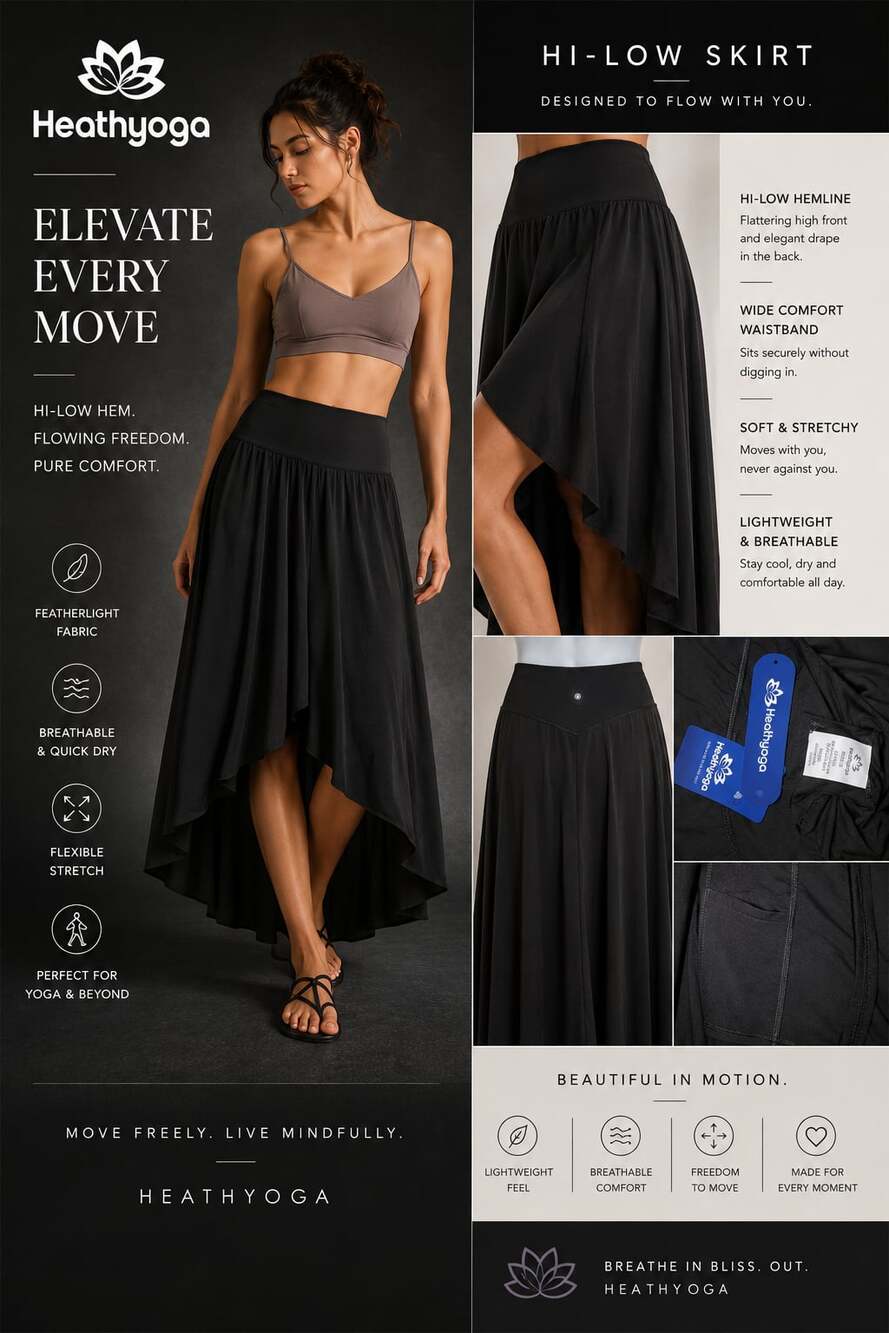 Heathyoga Women's High-Low Hem Athletic Flowy Skirt